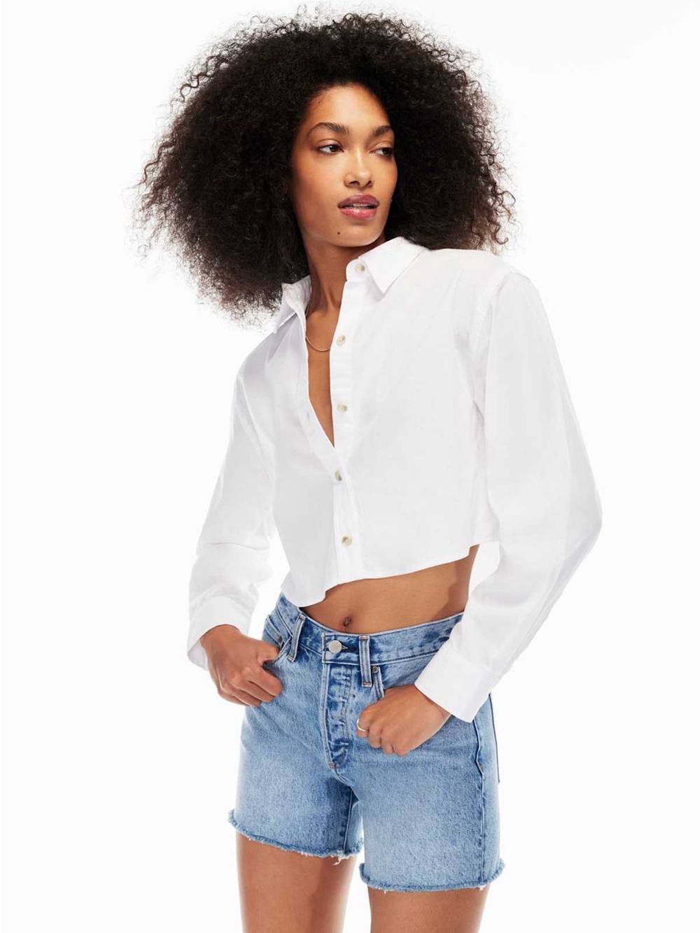 Aritzia Denim Forum The Jane Cropped Longsleeve Shirt White Size Medium